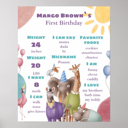 Safari Milestone First Birthday Board Poster (Voorkant)