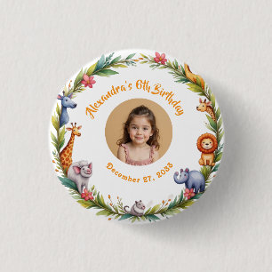 Safari Modern Kids Foto Roze Verjaardagsfeestje Ronde Button 3,2 Cm