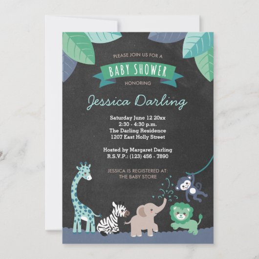 Safari moderne Jungle Baby Boy Shower Invitations (Devant)