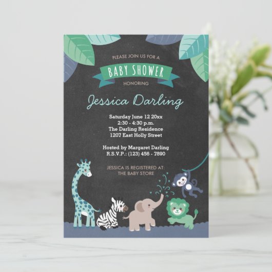 Safari moderne Jungle Baby Boy Shower Invitations (Debout devant)