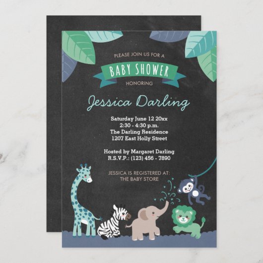 Safari moderne Jungle Baby Boy Shower Invitations (Devant / Derrière)