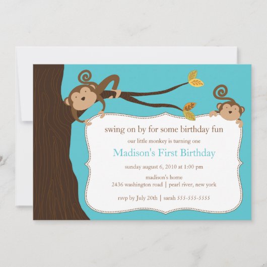 Safari Monkey Birthday Uitnodiging (Voorkant)