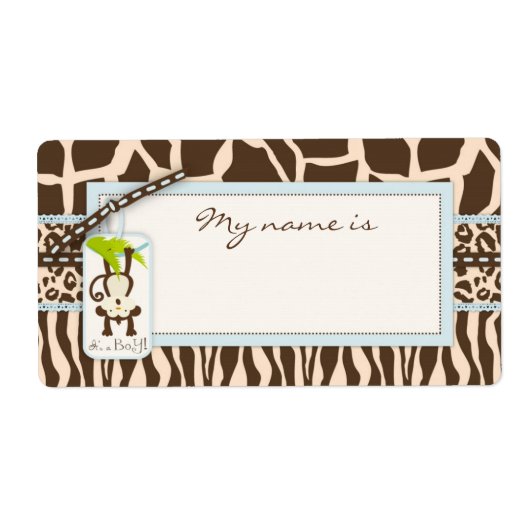Safari Monkey Dierenprint Baby shower Etiket (Voorkant)