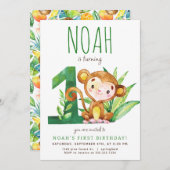 Safari Monkey Eerste Verjaardag Uitnodiging (Voorkant / Achterkant)