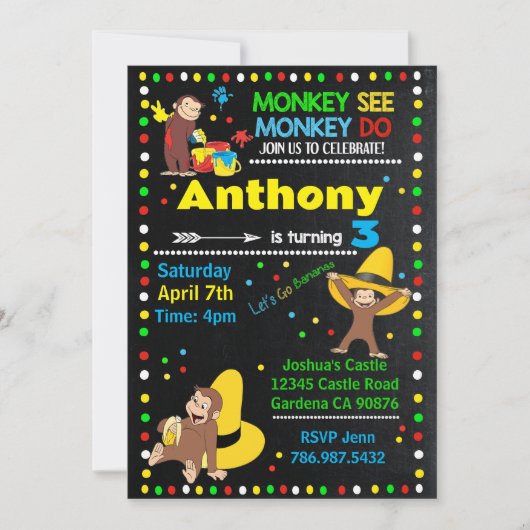 Safari Monkey invitation d'anniversaire (Devant)