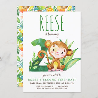 Safari Monkey Invitation de deuxième anniversaire
