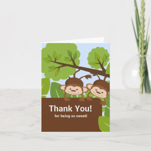Safari Monkey Twins Baby shower Hartelijk dank Bedankkaart