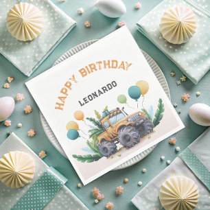 Safari monstertruck met ballonnen Happy Birthday Servet