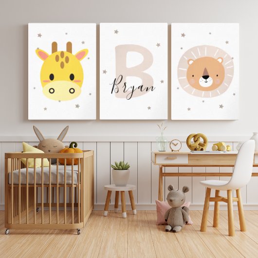 Safari Nursery Wall Art Set Giraffe Lion Custom