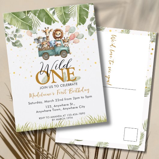 Safari Oerwoud Animal 1st Wild One First Birthday Briefkaart