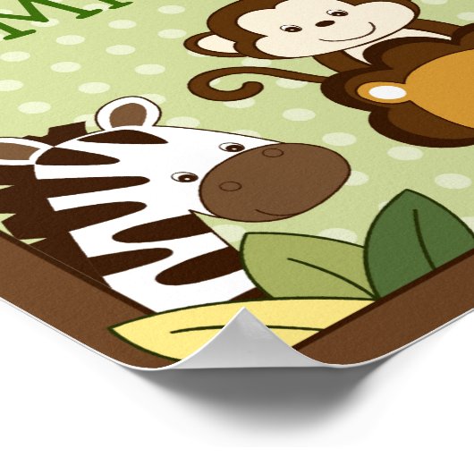 Safari Oerwoud Animal Nursery Wall Art Name Print (Hoek)