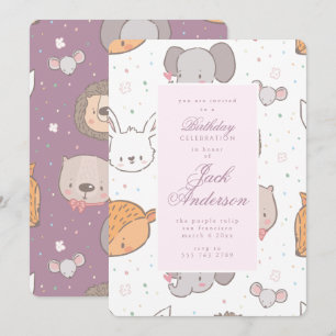 Safari Oerwoud Animal Pink Birthday Party Girl Kaart