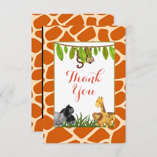 Safari Oerwoud Animal Theme Party Bedankt (Voorkant / Achterkant)