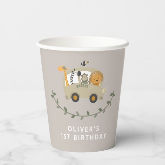 Safari Oerwoud Animals 1e verjaardag Papieren Bekers (Achterkant)