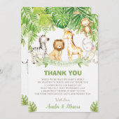 Safari Oerwoud Animals Baby shower Boy Green Fores Bedankkaart (Voorkant / Achterkant)