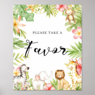 Safari Oerwoud Animals Baby shower Favors Sign Poster
