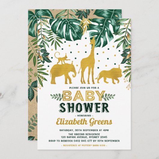 Safari Oerwoud Animals Baby shower Tropische blade Kaart (Voorkant / Achterkant)