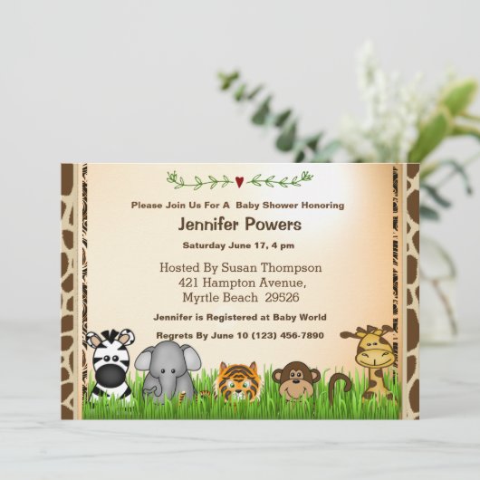 Safari Oerwoud Animals Baby shower Uitnodiging (Staand voorkant)