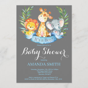 Safari Oerwoud Animals Boy Baby shower Invitation Kaart