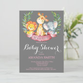 Safari Oerwoud Animals Girl Baby shower Invitation Kaart (Staand voorkant)