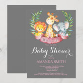 Safari Oerwoud Animals Girl Baby shower Invitation Kaart (Voorkant / Achterkant)