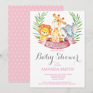 Safari Oerwoud Animals Girl Baby shower Invitation Kaart