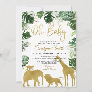 Safari Oerwoud Animals Gold Baby shower Invitation Kaart