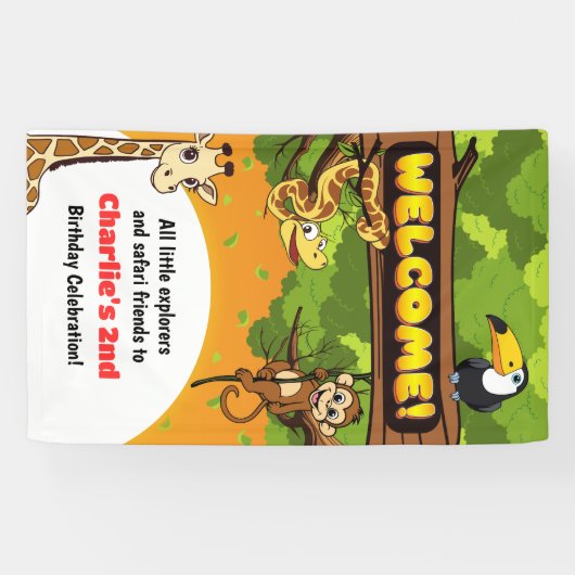 Safari Oerwoud Animals Leuke verjaardagsfeestje We Spandoek (Horizontaal)