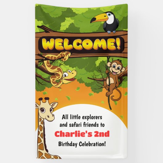 Safari Oerwoud Animals Leuke verjaardagsfeestje We Spandoek (Verticaal)