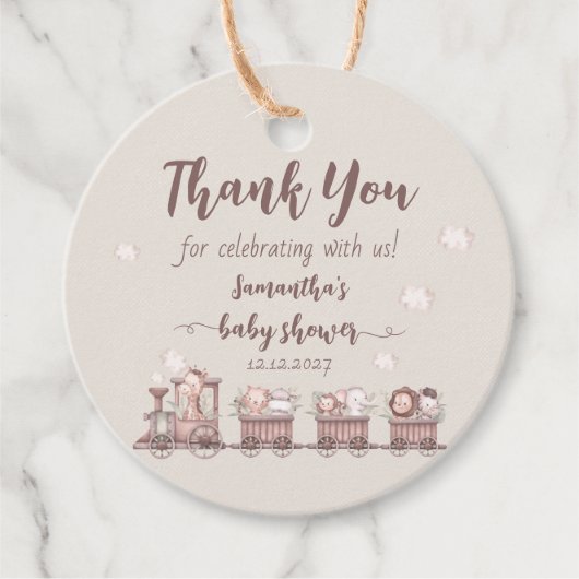 Safari Oerwoud Animals Train Baby shower Favoriet  Bedankjes Labels (Voorkant)
