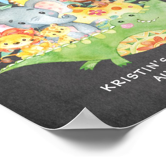 Safari Oerwoud Animals Welkom Baby shower Poster (Hoek)