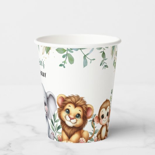 Safari Oerwoud Animals Wild Een 1e Verjaardag Papieren Bekers (Achterkant)