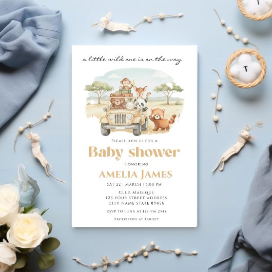 Safari Oerwoud Animals Wild One Boy Baby shower Kaart