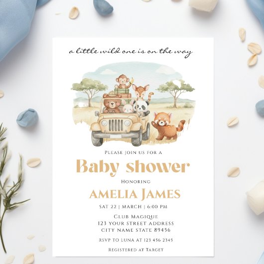 Safari Oerwoud Animals Wild One Boy Baby shower Kaart