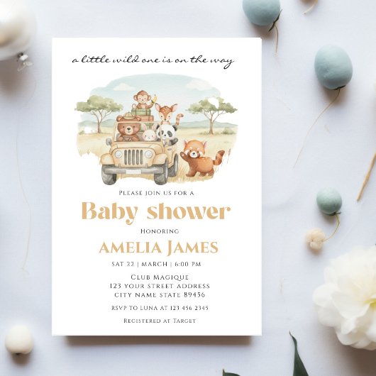 Safari Oerwoud Animals Wild One Boy Baby shower Kaart