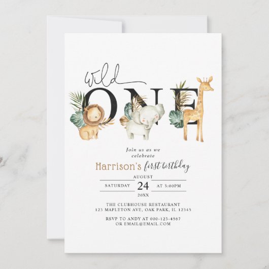 Safari Oerwoud Animals Wild One First Birthday Kaart (Voorkant)