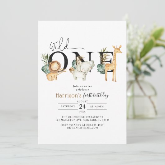Safari Oerwoud Animals Wild One First Birthday Kaart (Staand voorkant)