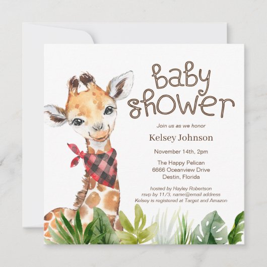 Safari Oerwoud Baby Giraffe Baby shower Kaart (Voorkant)