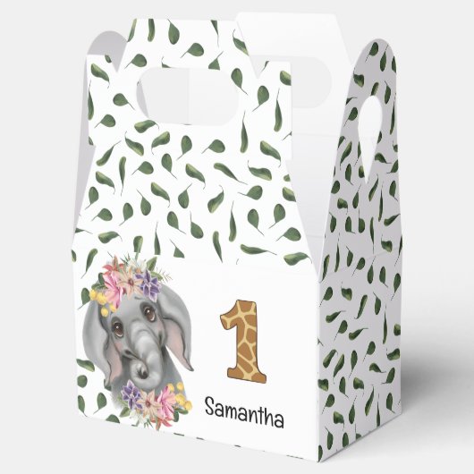 Safari oerwoud baby olifant waterverf floraal bedankdoosjes (Geopend)