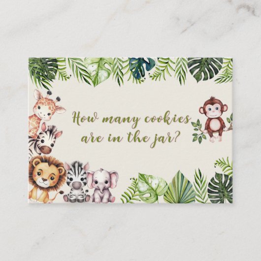 Safari Oerwoud Baby shower Cookie Jar Guessing spe Plaatskaartje (Voorkant)