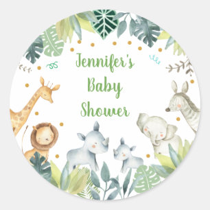 Safari Oerwoud Baby shower Green & Gold Ronde Sticker
