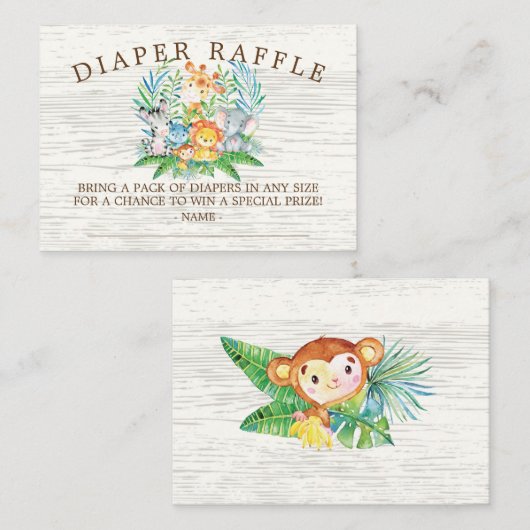 Safari Oerwoud Baby shower Luier Raffle Ticket Informatiekaartje (Voorkant / Achterkant)
