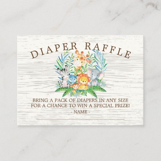 Safari Oerwoud Baby shower Luier Raffle Ticket Informatiekaartje (Voorkant)