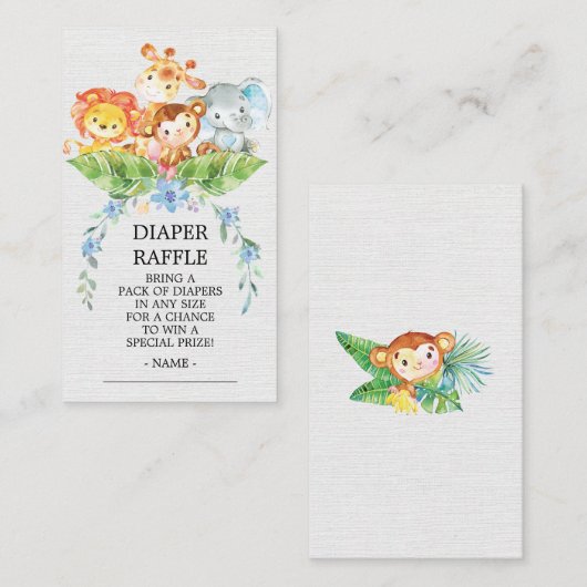 Safari Oerwoud Baby shower Luier Raffle Ticket Informatiekaartje (Voorkant / Achterkant)