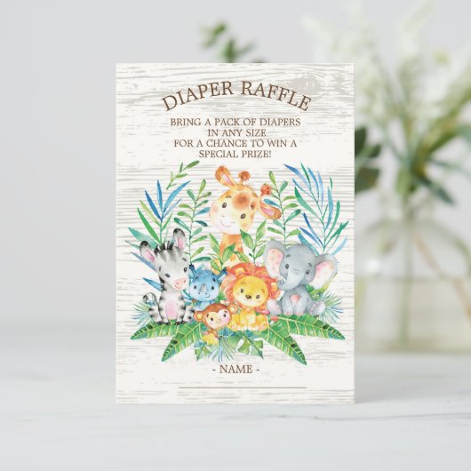 Safari Oerwoud Baby shower Luier Raffle Ticket Informatiekaartje (Staand voorkant)