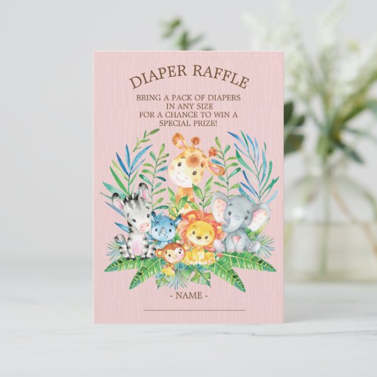 Safari Oerwoud Baby shower Luier Raffle Ticket Kaart (Staand voorkant)