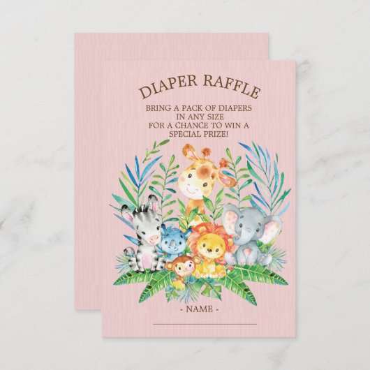 Safari Oerwoud Baby shower Luier Raffle Ticket Kaart (Voorkant / Achterkant)