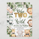 Safari Oerwoud Born Two Be Wild Verjaardagsfeestje Kaart (Voorkant / Achterkant)