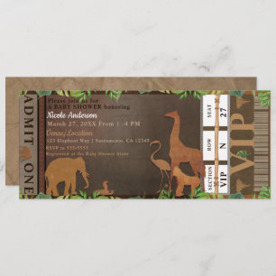 Safari Oerwoud Brown Animals Baby shower Ticket Kaart