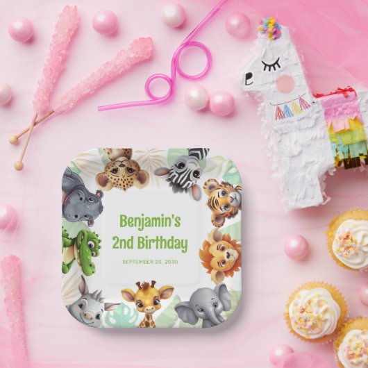 Safari Oerwoud Dier Theme Kind 2e Verjaardag Papieren Bordje (Feest)